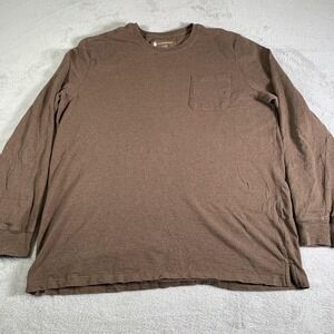 Lanesboro Shirt Mens XL Brown Long Sleeve Pocket Crewneck Tee Tagless‎ Cotton